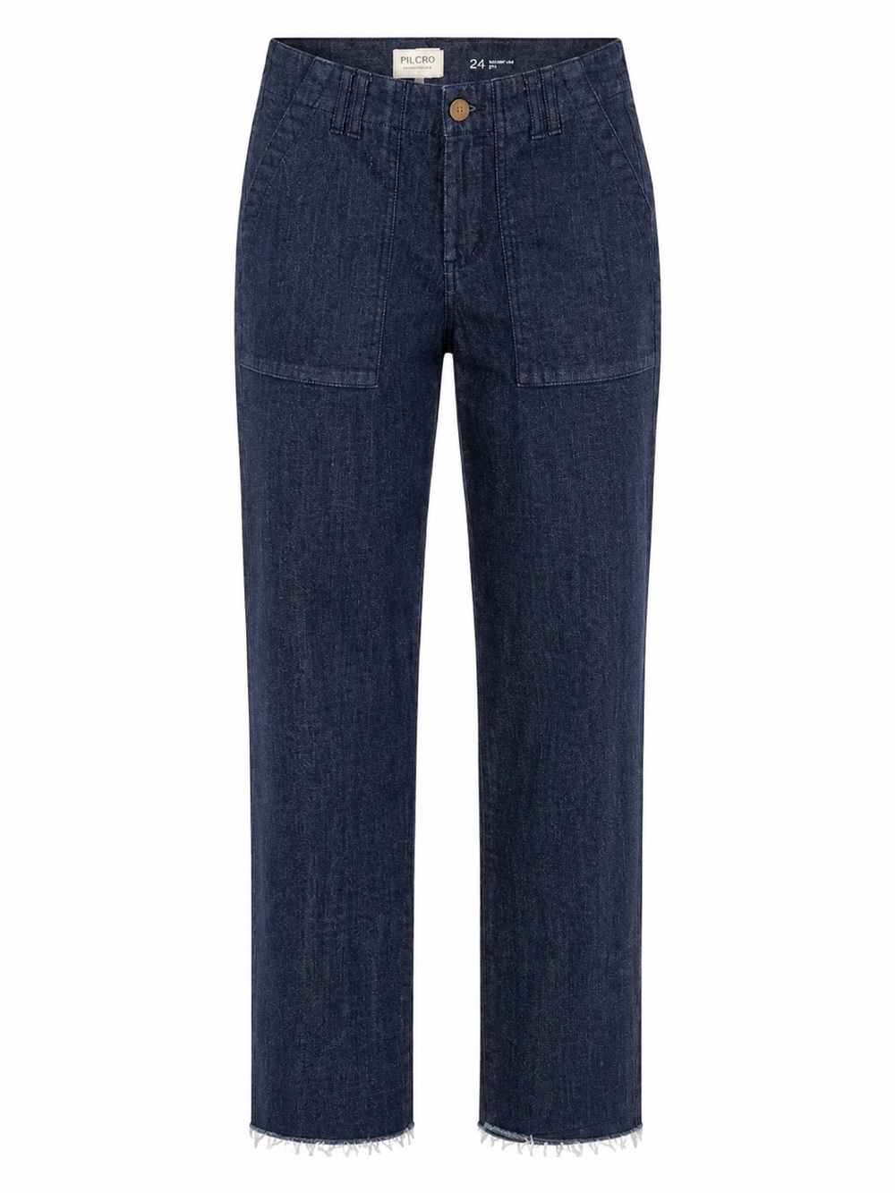 Pilcro Anthropologie Dark Indigo Straight Leg Jeans Size 24 Raw Hem Denim